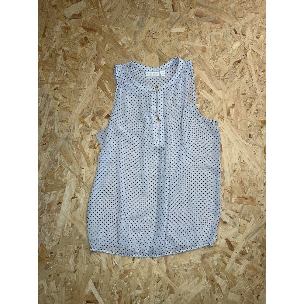 Bisou Bisou Women’s White Dot Sleeveless Blouse Sz XS